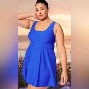 Torrid Blue Wireless Long Length Scoop Swim Dress With Brief 2X NWT
